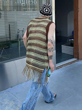 Hearujoy Striped Mesh Vest for Men Vintage Knit Tank Tops Sleeveless Tee Male Casual Summer Beach Japanese Streetwear Hip Hop